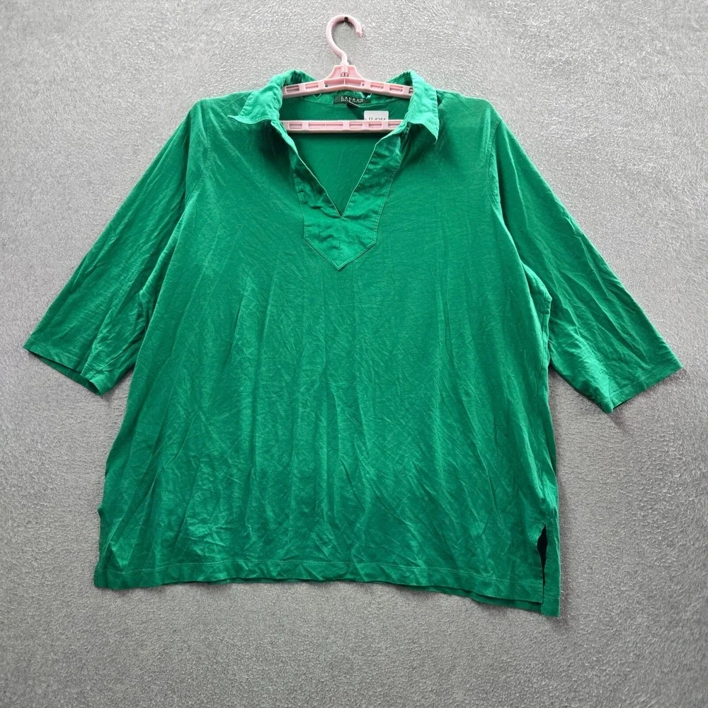 Lauren Ralph Lauren Women‎ Top 3X Green Polo Shirt Short Sleeve